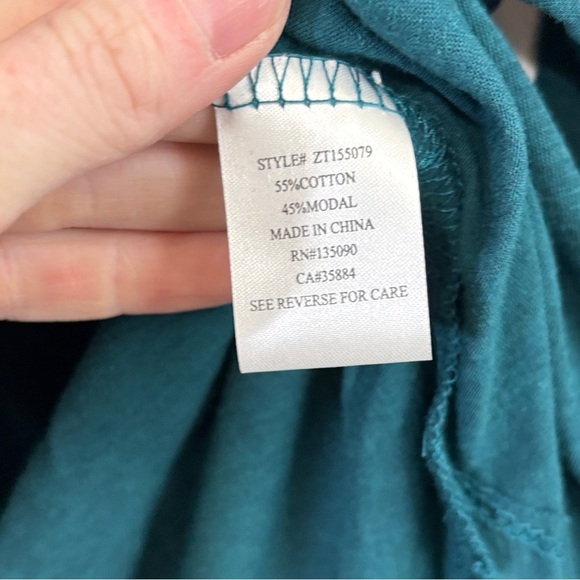 Z Supply Green and Blue Asymmetrical 3/4 Sleeve Blouse - Picture 4 of 4